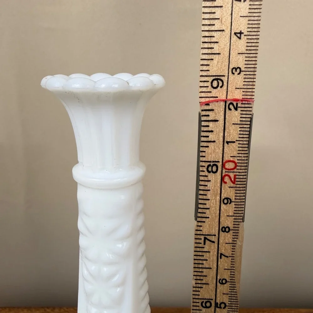 Anchor Hocking Milk Glass Bud Vase Stars and Bars White VTG 9 Inch Mid Century